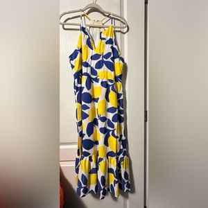 Halter top dress, lemon print. Summertime.